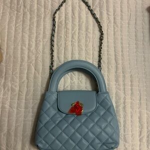 Small Blue Quilted Handbag with Top Handle